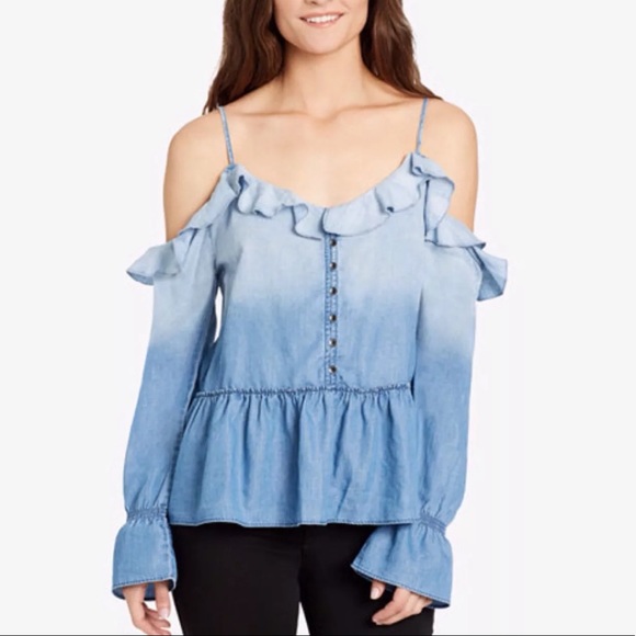 William Rast Tops - William Rast Wolfe Cold Shoulder Chambray Top
